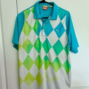 Men's Puma Polo Golf Henley Coolgear Bright Blue Green Sport Lifestyle Large A